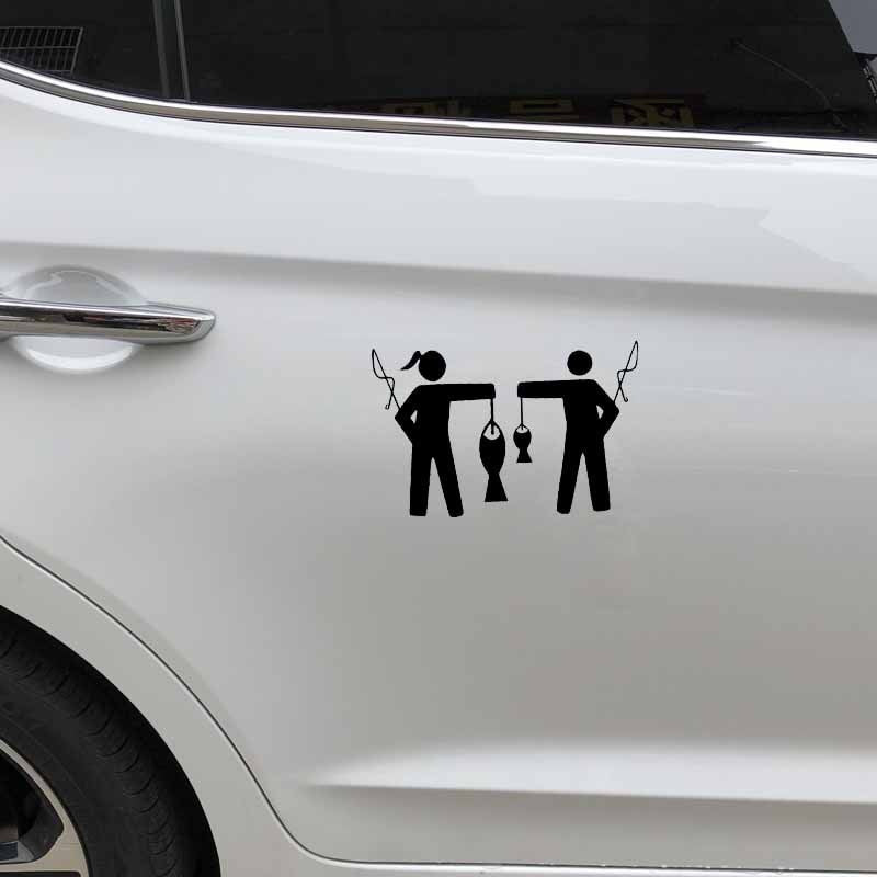 15.9CM*10.2CM Vinyl Car Sticker Fish Girl And Guy Fishing Decal Black/Silver C24-0943
