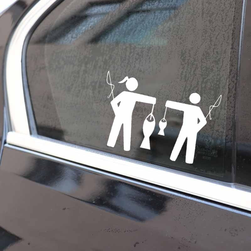 15.9CM*10.2CM Vinyl Car Sticker Fish Girl And Guy Fishing Decal Black/Silver C24-0943