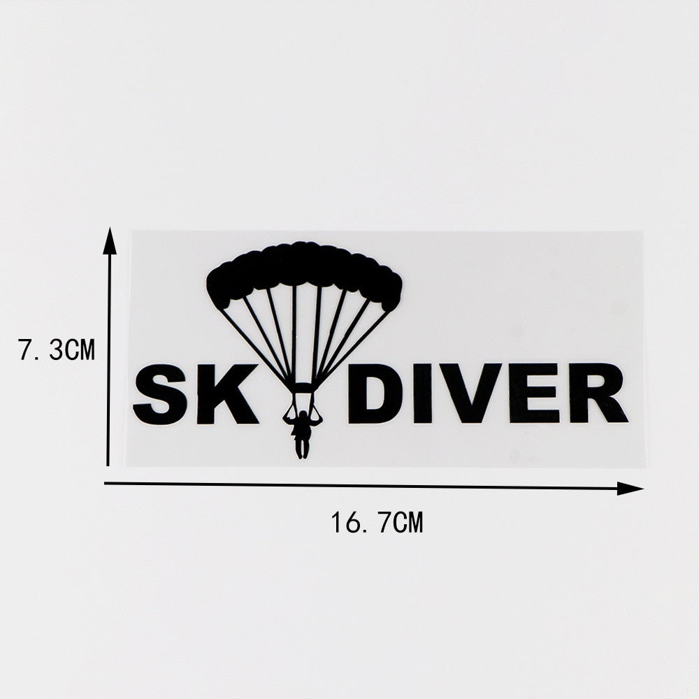 16.7X7.3CM Skydiver Funny Car Stickers Parachute Auto Glass Vinyl Decals Black / Silver 10A-0058