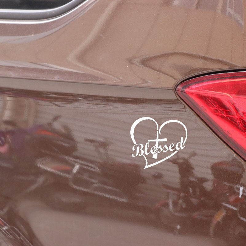 14.3CM*12.9CM Cross Heart Blessed Christian Decal Vinyl Car Sticker Black/Silver C3-1329
