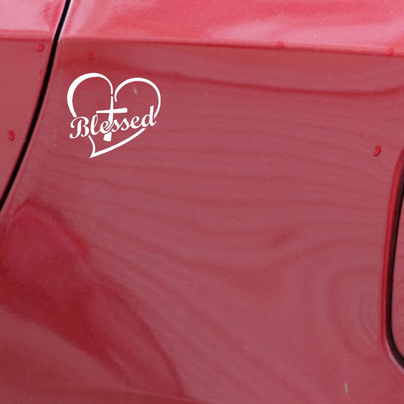 14.3CM*12.9CM Cross Heart Blessed Christian Decal Vinyl Car Sticker Black/Silver C3-1329