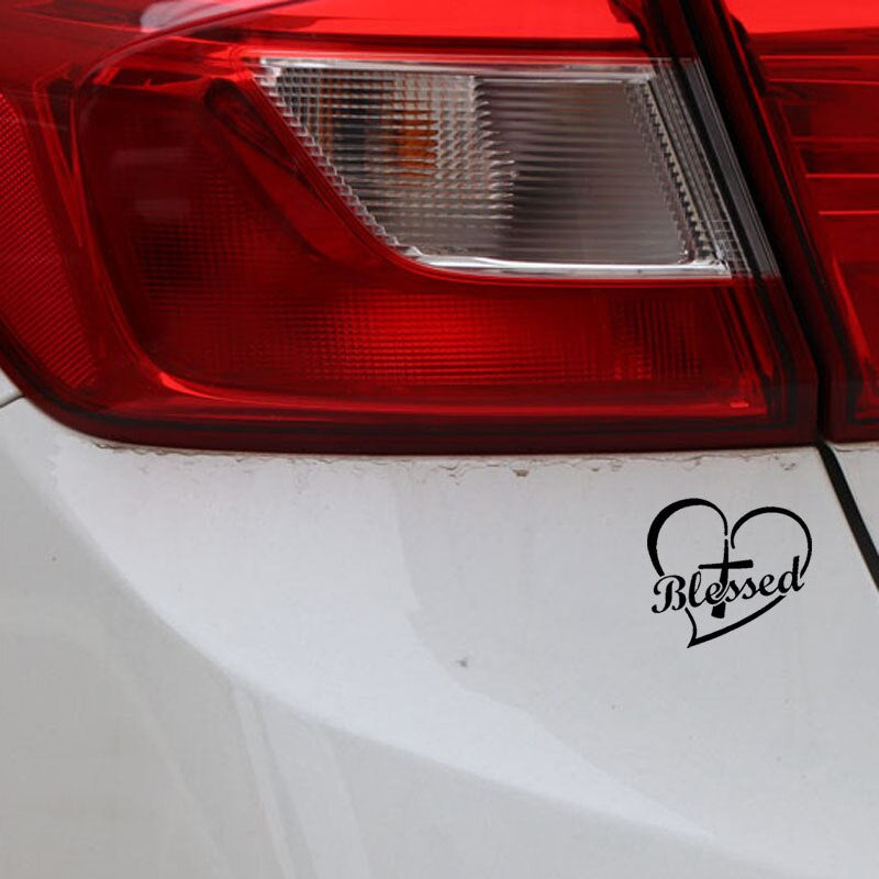 14.3CM*12.9CM Cross Heart Blessed Christian Decal Vinyl Car Sticker Black/Silver C3-1329