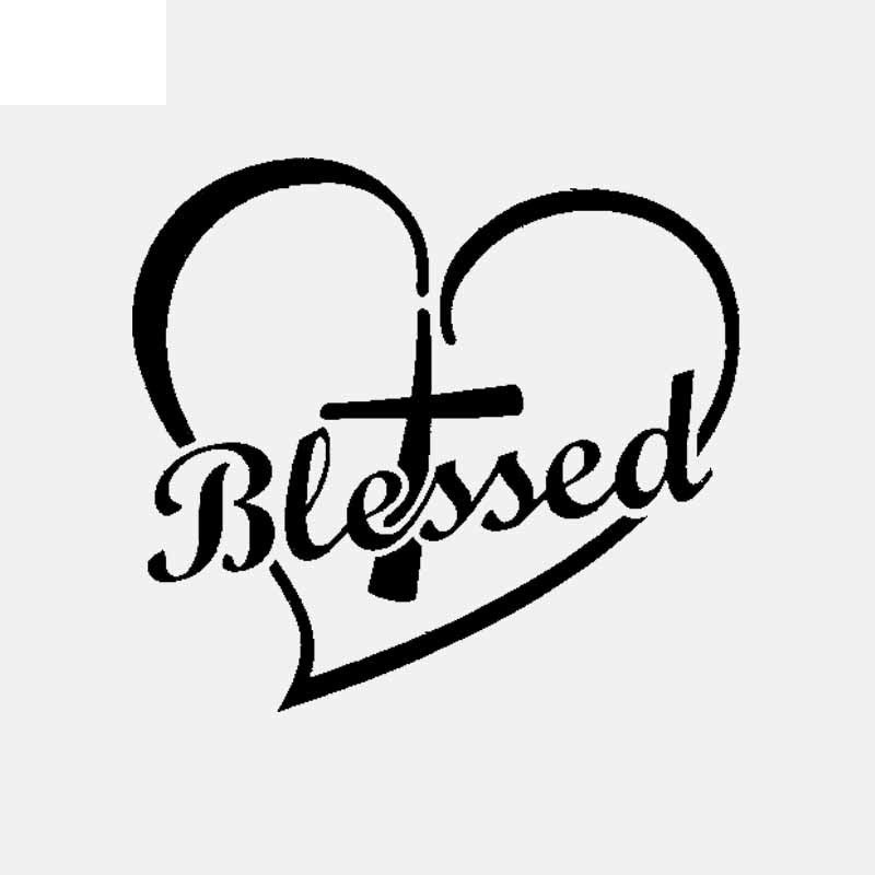 14.3CM*12.9CM Cross Heart Blessed Christian Decal Vinyl Car Sticker Black/Silver C3-1329