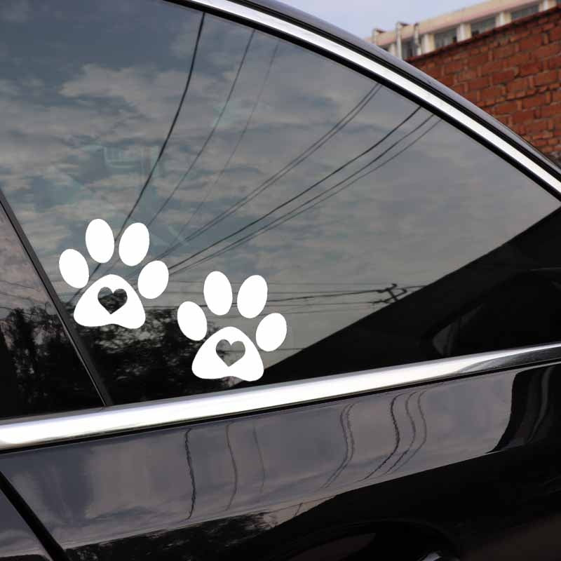 14.7X11.3CM Paw Print Car Stickers Heart Dog Cat Pet Puppy Vinyl Decal Window Decor Black/Silver C24-1479
