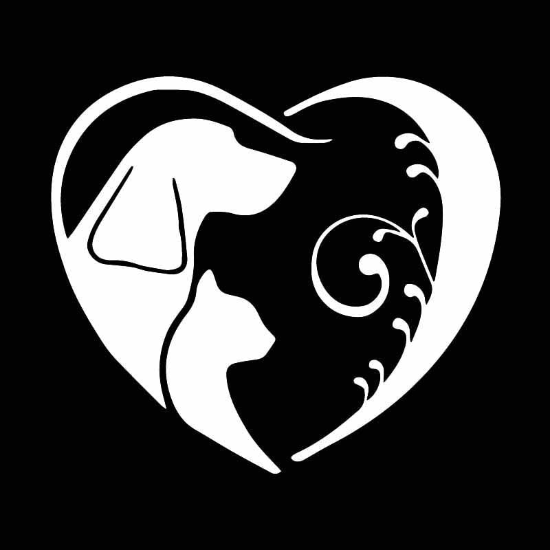 14.6X12.9CM Dog And Cat In Fancy Heart Car Sticker Vinyl Car Window Decal Black/Silver C24-1581