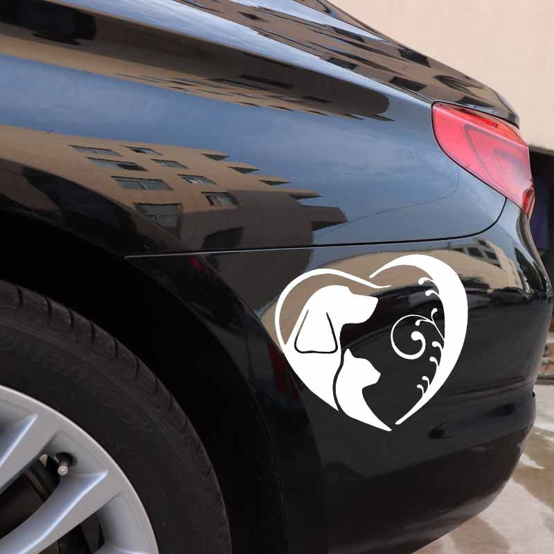 14.6X12.9CM Dog And Cat In Fancy Heart Car Sticker Vinyl Car Window Decal Black/Silver C24-1581