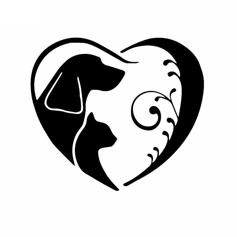 14.6X12.9CM Dog And Cat In Fancy Heart Car Sticker Vinyl Car Window Decal Black/Silver C24-1581