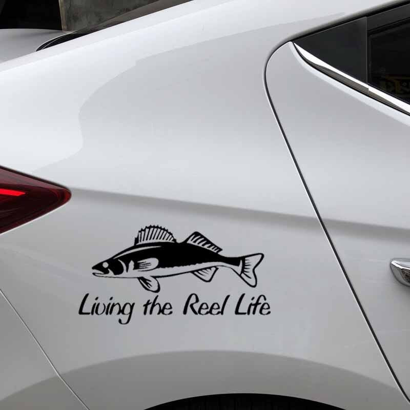 16.6CM*8.6CM Car Sticker living The Reel Life Trout Fishing Vinyl Funny Decal Black/Silver C24-0853