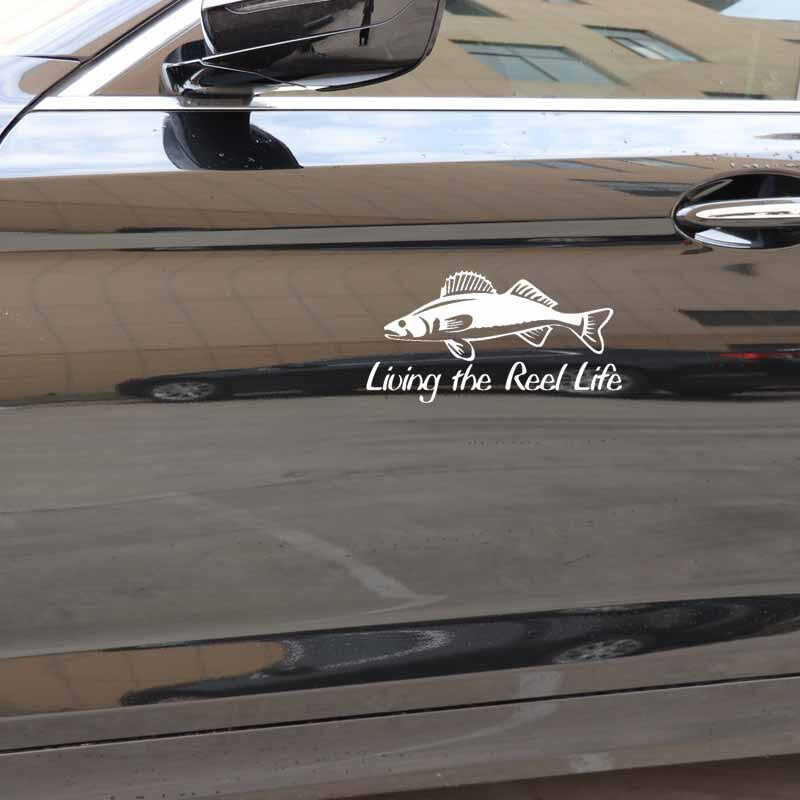 16.6CM*8.6CM Car Sticker living The Reel Life Trout Fishing Vinyl Funny Decal Black/Silver C24-0853