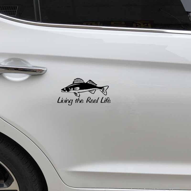 16.6CM*8.6CM Car Sticker living The Reel Life Trout Fishing Vinyl Funny Decal Black/Silver C24-0853