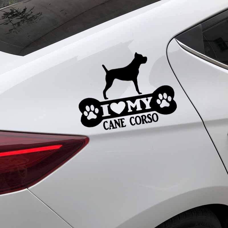 14.9X11CM Funny Vinyl Decal I Love My Cane Corso Bone Car Sticker Mastiff Dog Black/Silver C24-1535