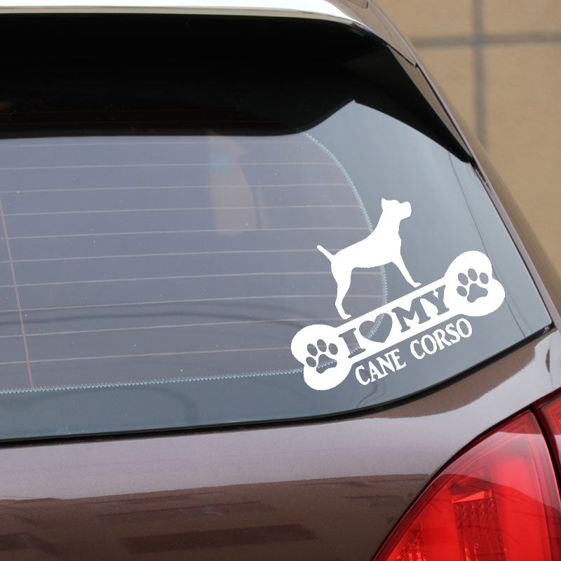 14.9X11CM Funny Vinyl Decal I Love My Cane Corso Bone Car Sticker Mastiff Dog Black/Silver C24-1535