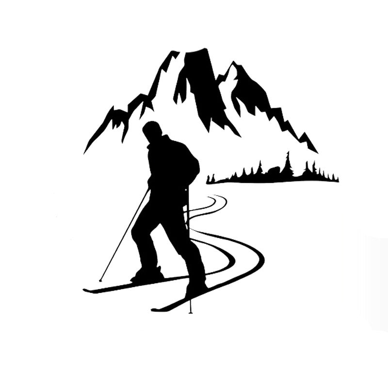 13.2CM*13.6CM Skier Sports Mountain Snow Car Stickers  Vinyl Decals Black/Silver S9-0436