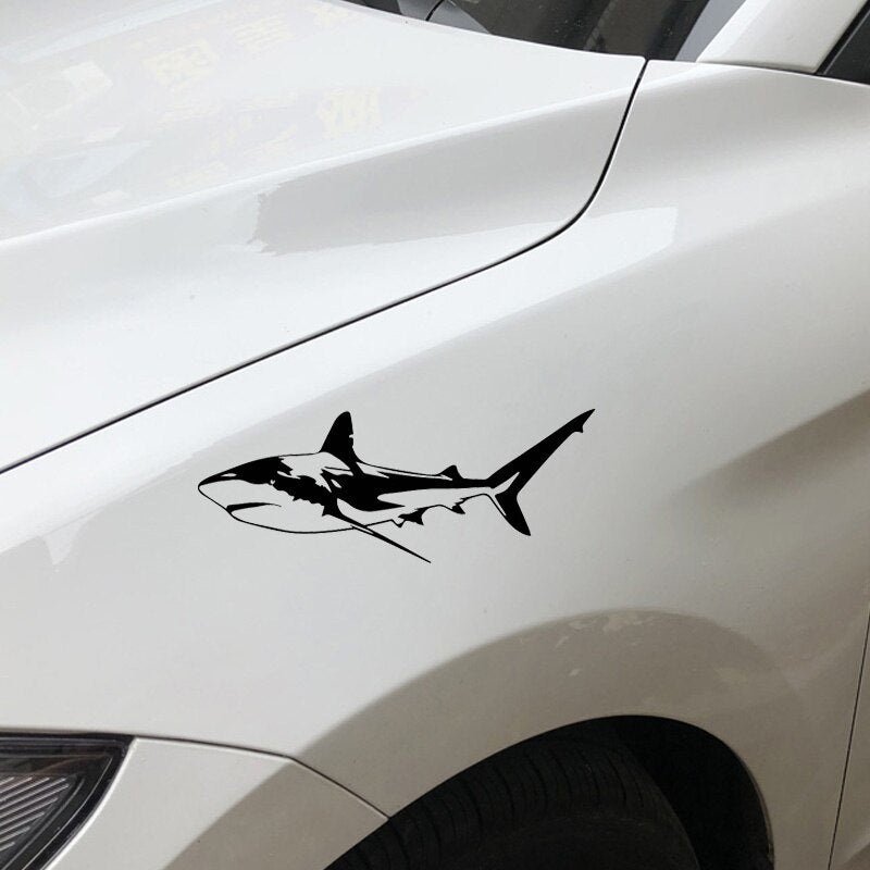 7CM*18.3CM Cool And Handsome Shark Car Decoration Sticker Vinyl Decal Black/Silver C30-0051