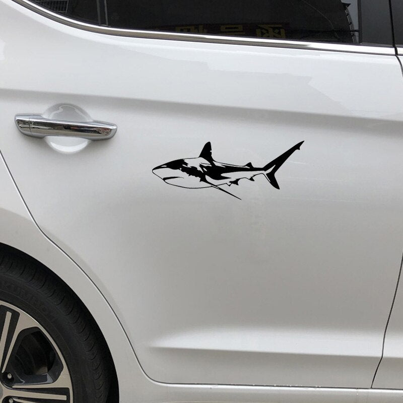 7CM*18.3CM Cool And Handsome Shark Car Decoration Sticker Vinyl Decal Black/Silver C30-0051