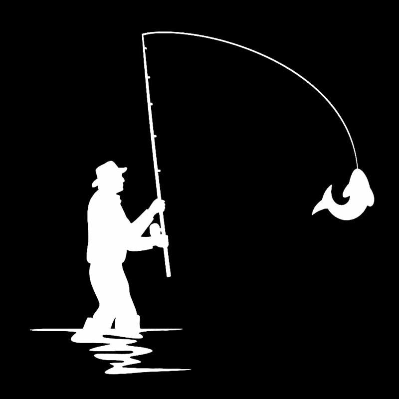 15.5CM*15.5CM Vinyl Decal Fishing Rod Fisherman Silhouette Fish Car Stickers Black/Silver C24-0822