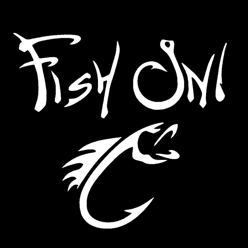 15.1CM*13.8CM Fish On With Fishing Hook Decal Bait Tackle Redfish Bass Vinyl Decal Car Sticker Black/Silver C24-0610