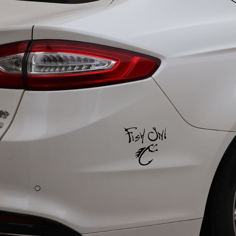 15.1CM*13.8CM Fish On With Fishing Hook Decal Bait Tackle Redfish Bass Vinyl Decal Car Sticker Black/Silver C24-0610