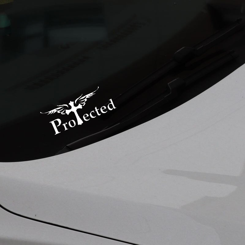 14.1CM*5.5CM Vinyl Decal Car Sticker Protected Christian Cross Black/Silver C3-1460