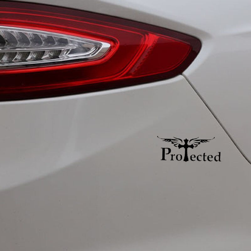 14.1CM*5.5CM Vinyl Decal Car Sticker Protected Christian Cross Black/Silver C3-1460