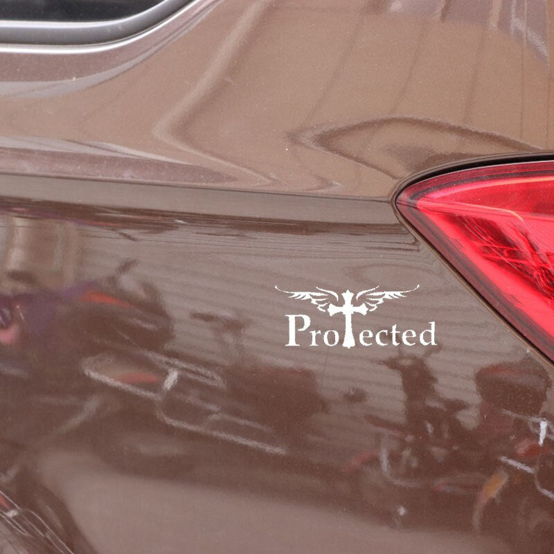 14.1CM*5.5CM Vinyl Decal Car Sticker Protected Christian Cross Black/Silver C3-1460