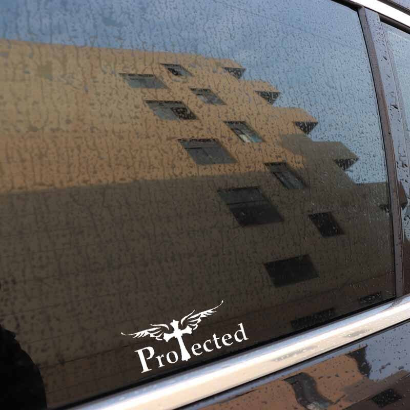 14.1CM*5.5CM Vinyl Decal Car Sticker Protected Christian Cross Black/Silver C3-1460