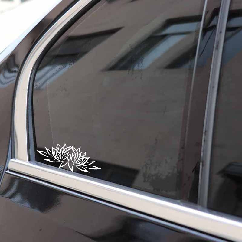 16CM*6.3CM Creative Design Car Sticker Vinyl Decal Blooming Lotus Black/Silver C23-0416