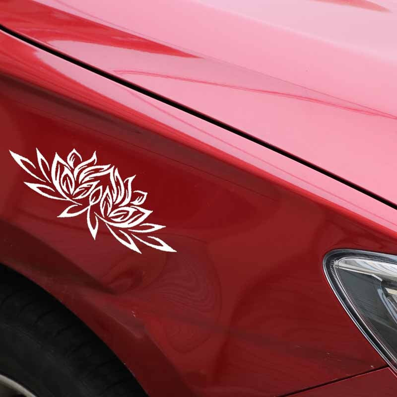 16CM*6.3CM Creative Design Car Sticker Vinyl Decal Blooming Lotus Black/Silver C23-0416