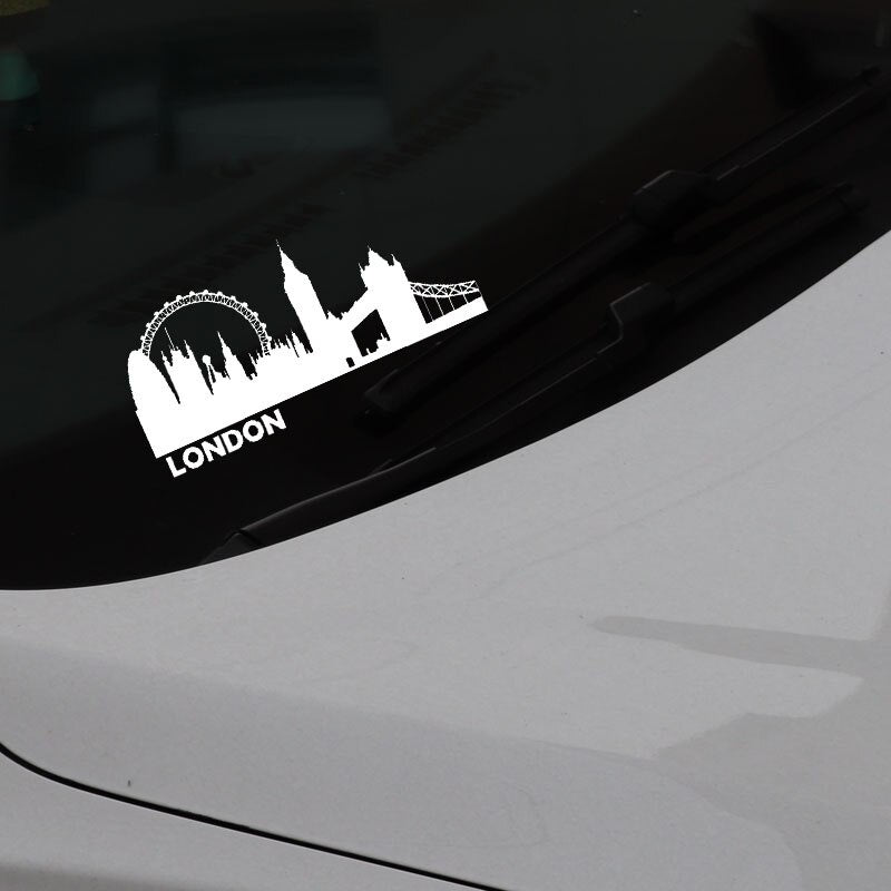 18.9CM*9.2CM London Eye City Big Ben Clock Bridge Building Vinyl Car Sticker Decal Black/Silver C3-1096