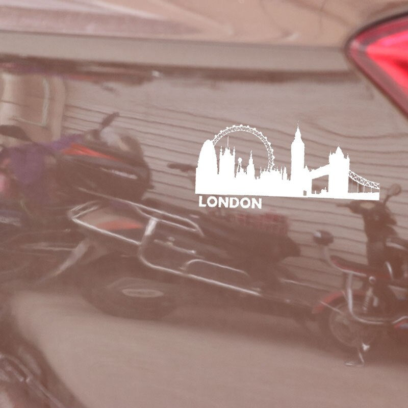 18.9CM*9.2CM London Eye City Big Ben Clock Bridge Building Vinyl Car Sticker Decal Black/Silver C3-1096