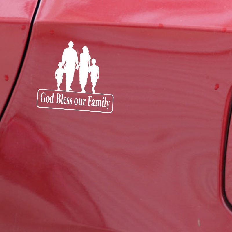 15CM*13.5CM God Bless Our Family For Car Sticker Truck Window Vinyl Decal Black/Silver C3-2161