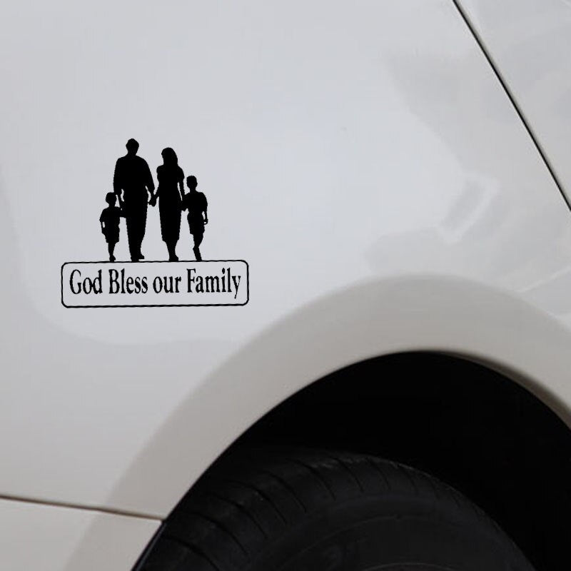 15CM*13.5CM God Bless Our Family For Car Sticker Truck Window Vinyl Decal Black/Silver C3-2161