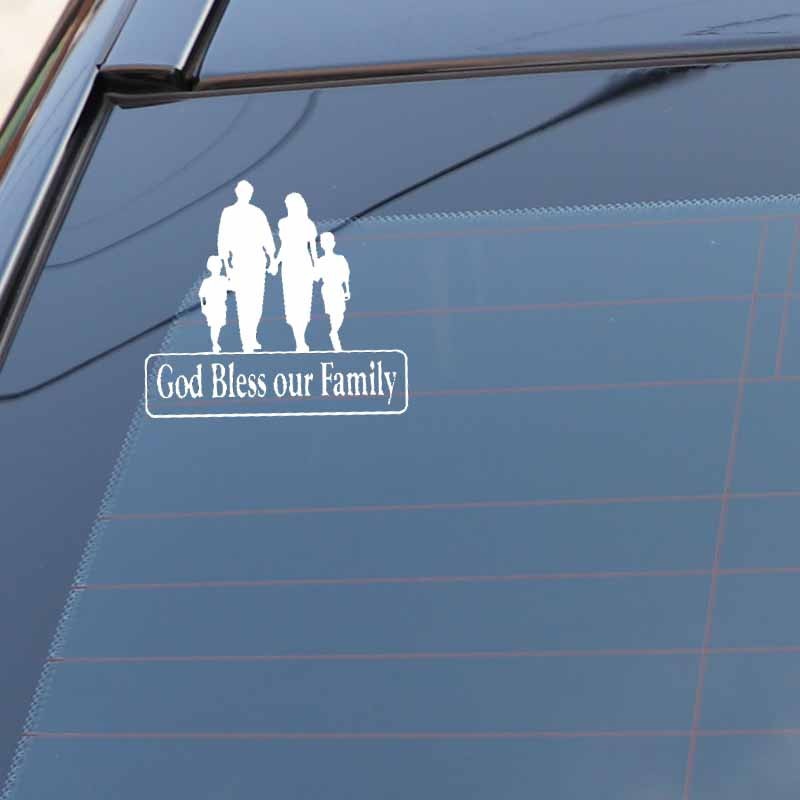 15CM*13.5CM God Bless Our Family For Car Sticker Truck Window Vinyl Decal Black/Silver C3-2161