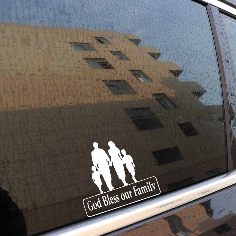 15CM*13.5CM God Bless Our Family For Car Sticker Truck Window Vinyl Decal Black/Silver C3-2161