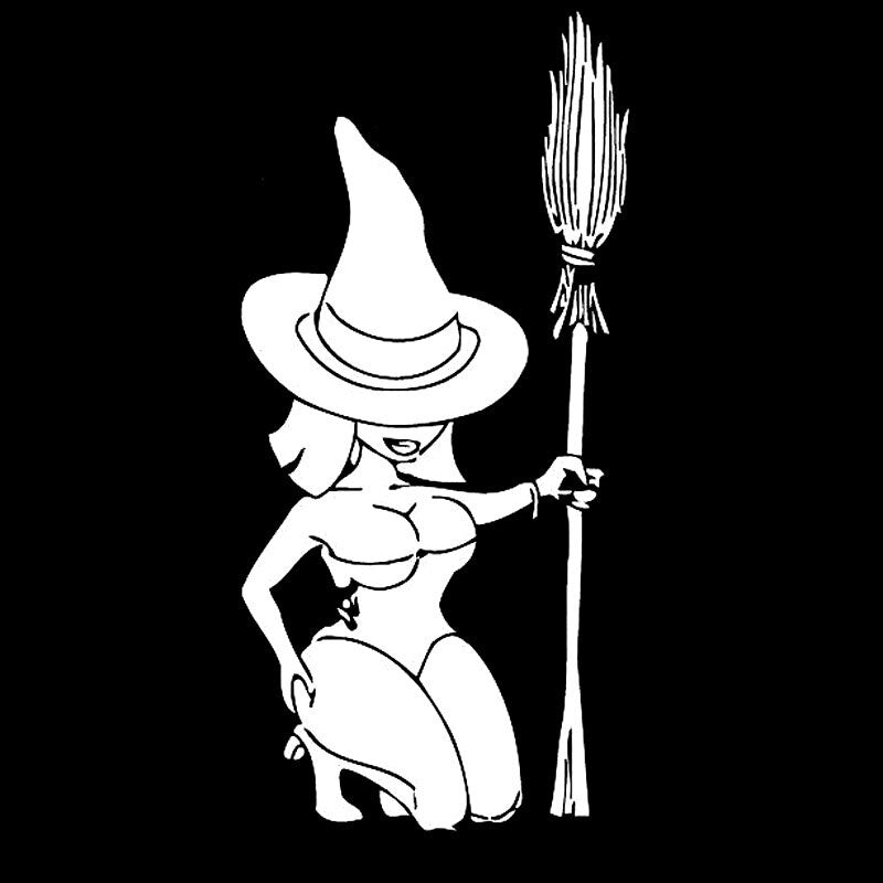 6.4cm*13.5cm Halloween Hot Witch With Broom Vinyl Decal Car Sticker Black/Silver Accessories S6-3988