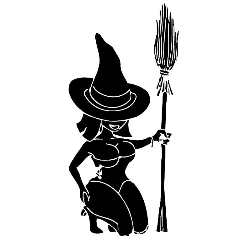 6.4cm*13.5cm Halloween Hot Witch With Broom Vinyl Decal Car Sticker Black/Silver Accessories S6-3988