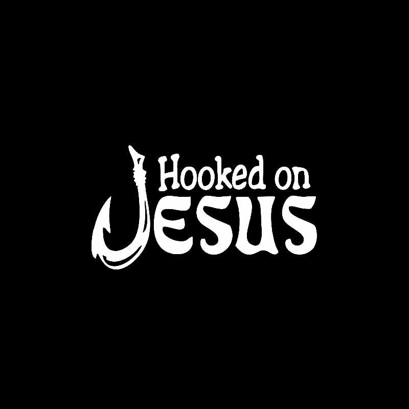 14CM*7.6CM Hooked On JESUS Car Sticker Vinyl Decal Religious Christian Fish Black/Silver C3-1341