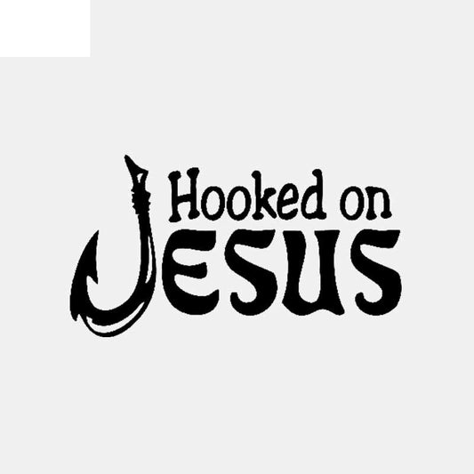14CM*7.6CM Hooked On JESUS Car Sticker Vinyl Decal Religious Christian Fish Black/Silver C3-1341