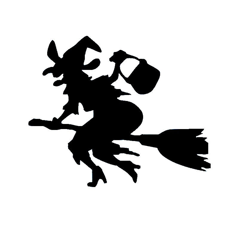 15.2cm*12.7cm Cartoon Interesting Witch On Broom Car Sticker Vinyl Decals Black/Silver S6-3975