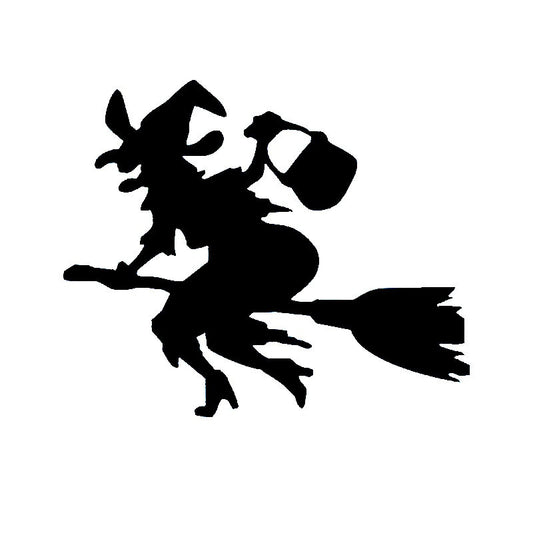 15.2cm*12.7cm Cartoon Interesting Witch On Broom Car Sticker Vinyl Decals Black/Silver S6-3975