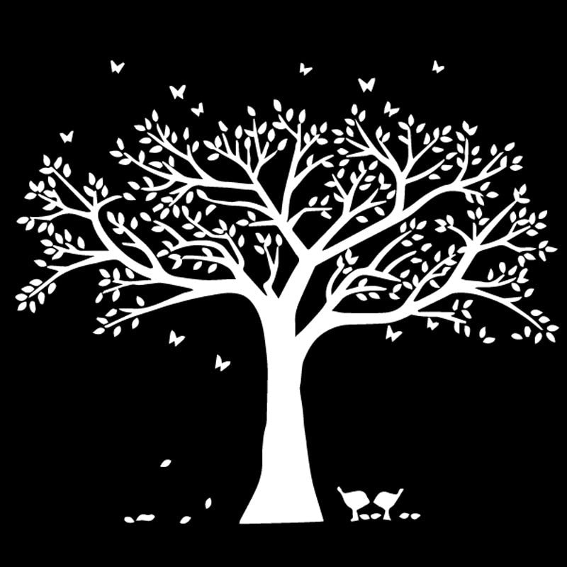 19CM*16.9CM Car Sticke Tree Plus Butterflies Car Window Vinyl Decal Black/Silver C24-0262