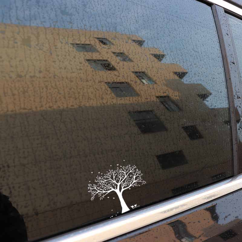 19CM*16.9CM Car Sticke Tree Plus Butterflies Car Window Vinyl Decal Black/Silver C24-0262