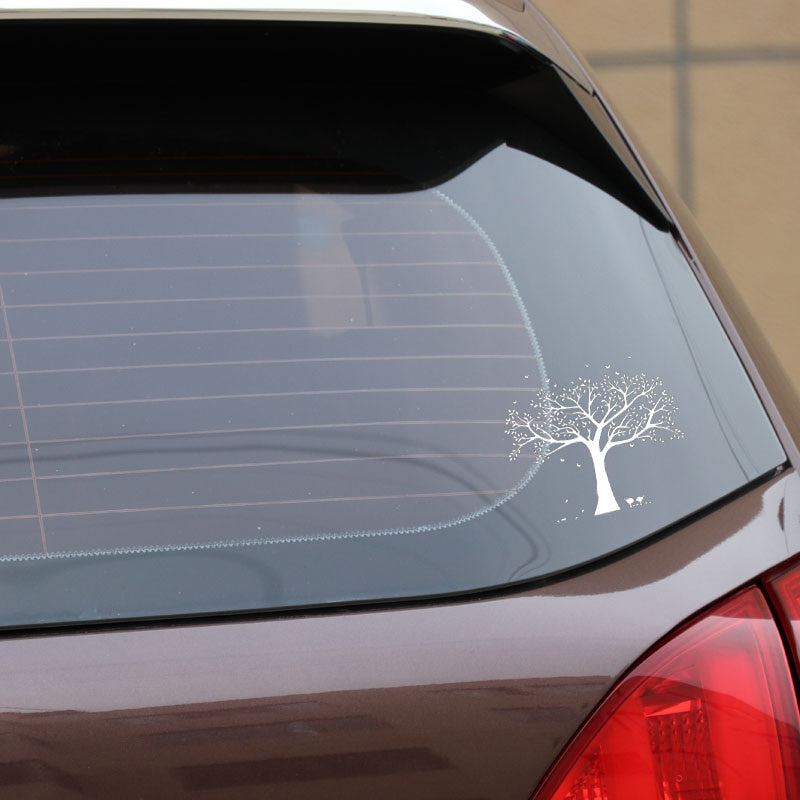 19CM*16.9CM Car Sticke Tree Plus Butterflies Car Window Vinyl Decal Black/Silver C24-0262
