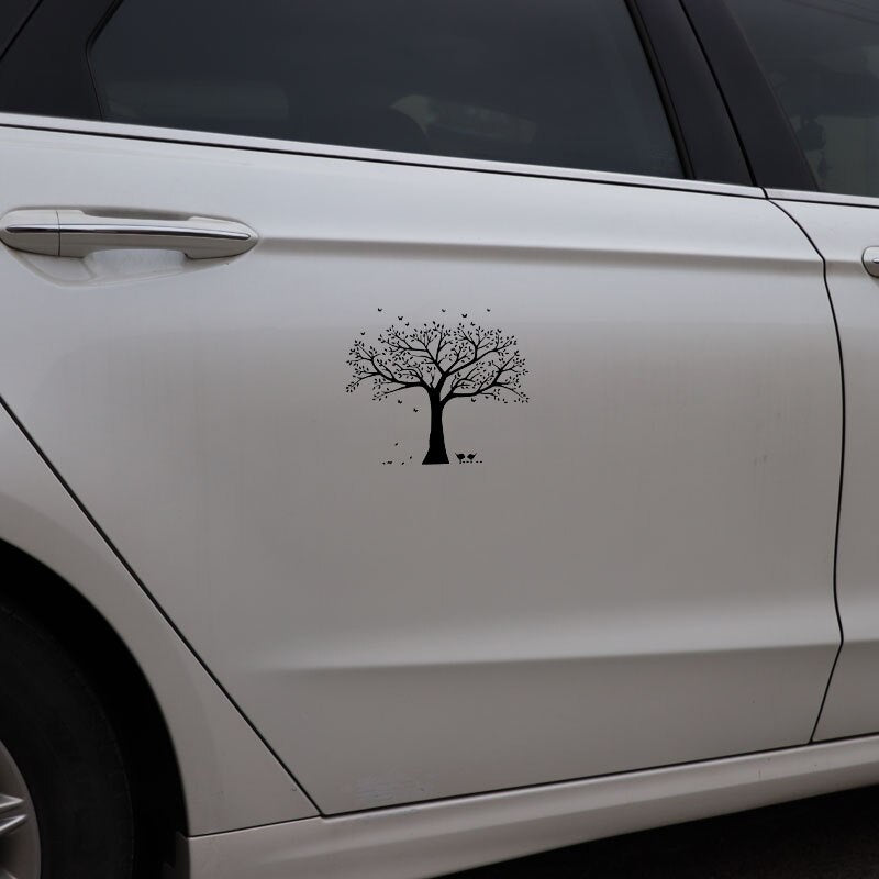 19CM*16.9CM Car Sticke Tree Plus Butterflies Car Window Vinyl Decal Black/Silver C24-0262