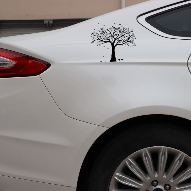 19CM*16.9CM Car Sticke Tree Plus Butterflies Car Window Vinyl Decal Black/Silver C24-0262