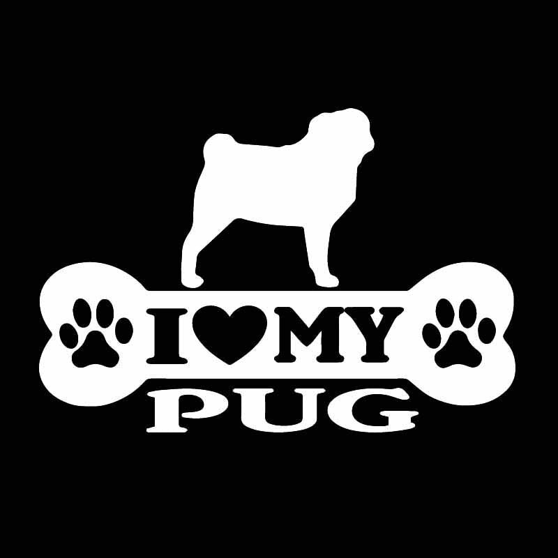 14.9X10.2CM I Love My Pug Bone Car Sticker Pug Dog Vinyl Decal Art Decor Black/Silver C24-1525