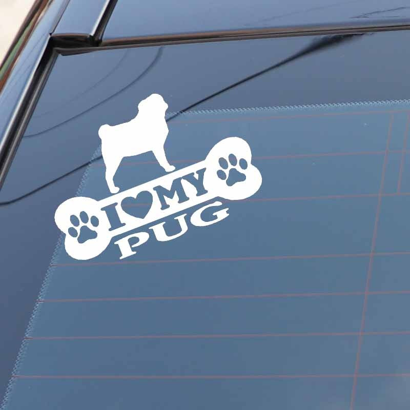 14.9X10.2CM I Love My Pug Bone Car Sticker Pug Dog Vinyl Decal Art Decor Black/Silver C24-1525