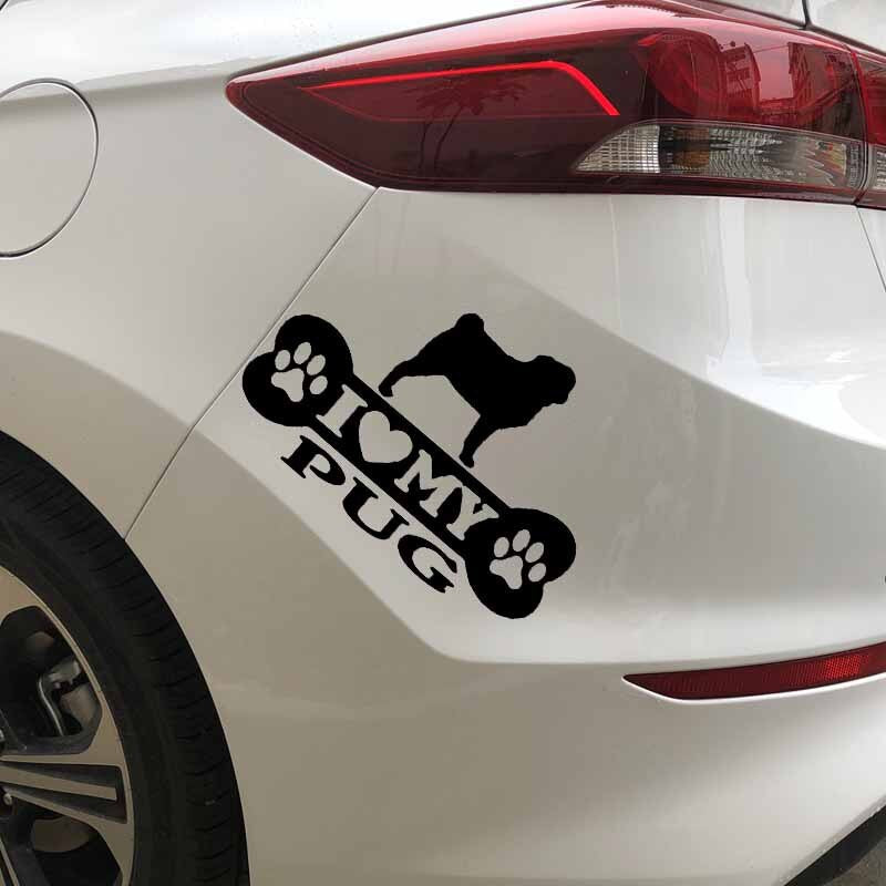 14.9X10.2CM I Love My Pug Bone Car Sticker Pug Dog Vinyl Decal Art Decor Black/Silver C24-1525
