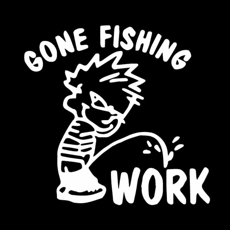 14.6CM*14.2CM Gone Fishing Piss On Work Fisherman Car Window Car Sticker Vinyl Decal Black/Silver C24-1067