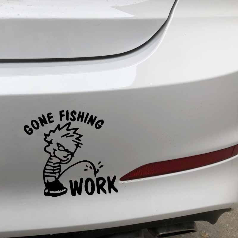 14.6CM*14.2CM Gone Fishing Piss On Work Fisherman Car Window Car Sticker Vinyl Decal Black/Silver C24-1067